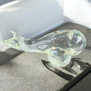 Vintage Venetian Hand Blown Clear Glass Whale Sculpture Figurine Decor Glass VTG